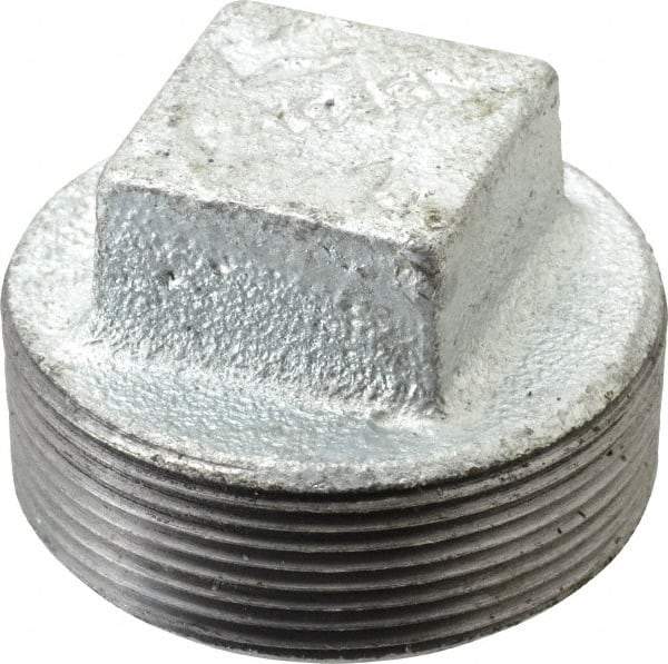 B&K Mueller - Class 150, 2" Galvanized Pipe Square Plug - Threaded, Malleable Iron - Industrial Tool & Supply