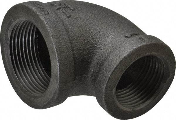 B&K Mueller - Size 1-1/4 x 1", Class 150, Malleable Iron Black Pipe 90° Reducing Elbow - 150 psi, Threaded End Connection - Industrial Tool & Supply