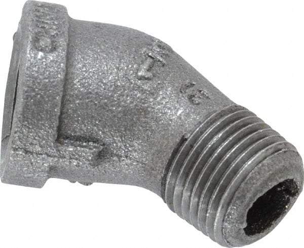 B&K Mueller - Size 1/2", Class 150, Malleable Iron Black Pipe 45° Street Elbow - 150 psi, Threaded End Connection - Industrial Tool & Supply