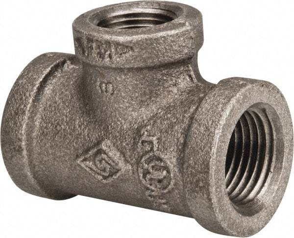B&K Mueller - Size 1/2 x 3/8", Class 150, Malleable Iron Black Pipe Reducing Tee - 150 psi, Threaded End Connection - Industrial Tool & Supply