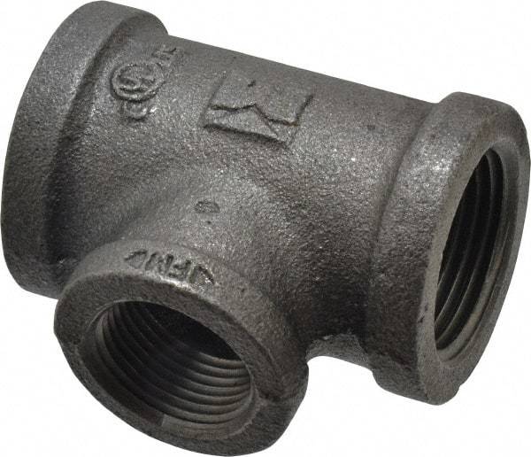 B&K Mueller - Size 1 x 3/4", Class 150, Malleable Iron Black Pipe Reducing Tee - 150 psi, Threaded End Connection - Industrial Tool & Supply