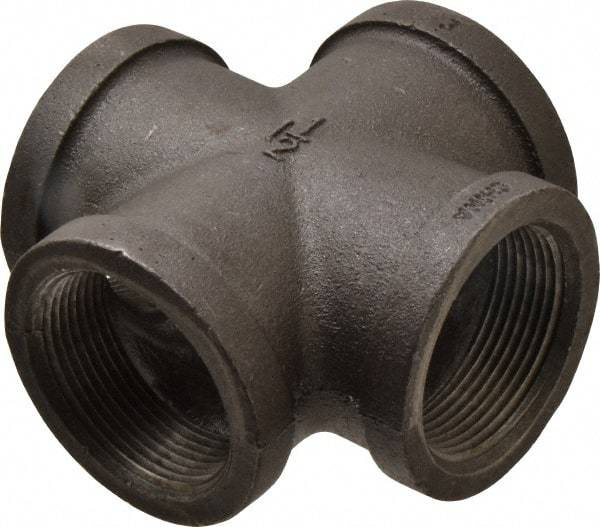 B&K Mueller - Size 1-1/2", Class 150, Malleable Iron Black Pipe Cross - 150 psi, Threaded End Connection - Industrial Tool & Supply