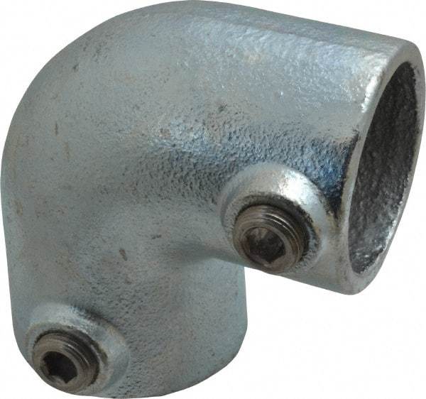 PRO-SAFE - 1-1/2" Pipe, 90° Elbow, Malleable Iron Elbow Pipe Rail Fitting - Galvanized Finish - Industrial Tool & Supply