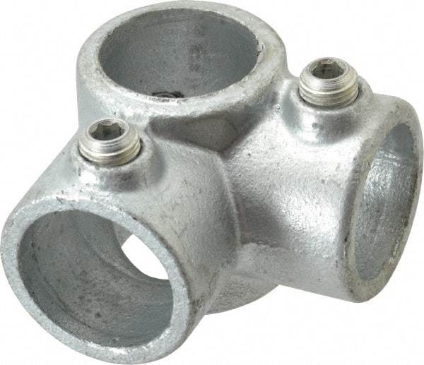 PRO-SAFE - 1" Pipe, Two Socket Tee, Malleable Iron Tee Pipe Rail Fitting - Galvanized Finish - Industrial Tool & Supply