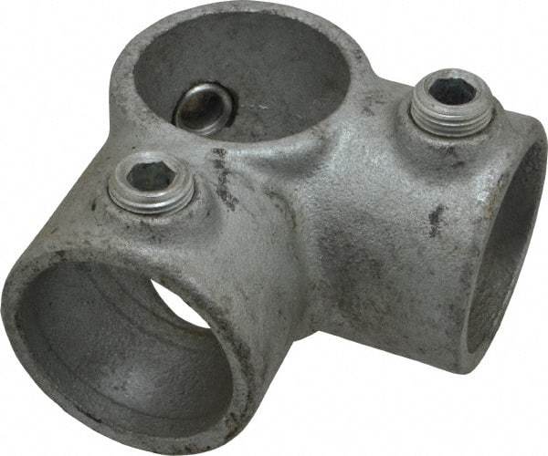 PRO-SAFE - 1-1/4" Pipe, Two Socket Tee, Malleable Iron Tee Pipe Rail Fitting - Galvanized Finish - Industrial Tool & Supply