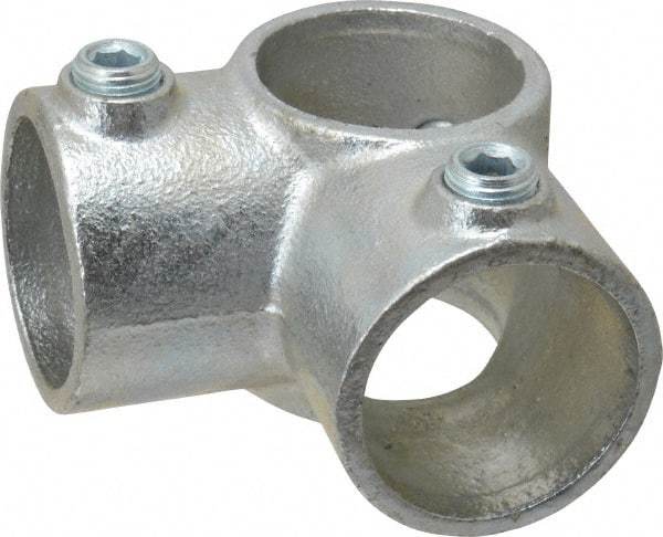 PRO-SAFE - 1-1/2" Pipe, Two Socket Tee, Malleable Iron Tee Pipe Rail Fitting - Galvanized Finish - Industrial Tool & Supply