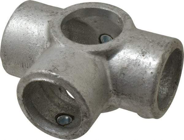 PRO-SAFE - 1-1/4" Pipe, Side Outlet Tee, Malleable Iron Tee Pipe Rail Fitting - Galvanized Finish - Industrial Tool & Supply