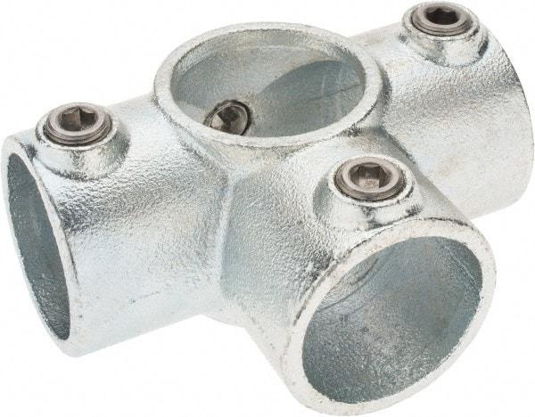 PRO-SAFE - 1-1/2" Pipe, Side Outlet Tee, Malleable Iron Tee Pipe Rail Fitting - Galvanized Finish - Industrial Tool & Supply