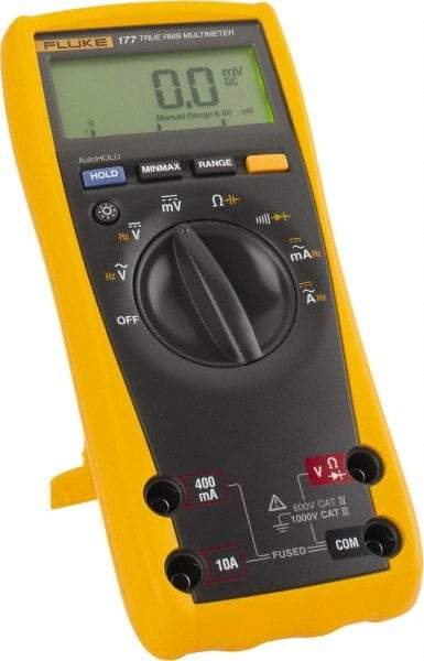 Fluke - 177 ESFP, CAT IV, CAT III, 1,000 VAC/VDC, Digital True RMS Auto Ranging Manual Ranging Multimeter - 50 mOhm, Measures Voltage, Capacitance, Current, Frequency, Resistance - Industrial Tool & Supply