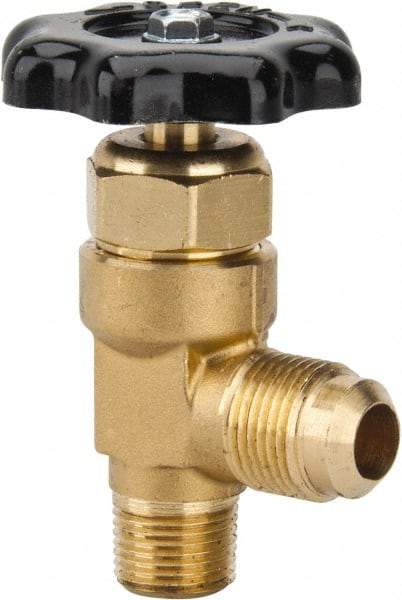 Parker - Flare x MNPTF End Connection Brass Truck Valve - 3.07" OAL, 1/2 x 3/8" Pipe - Industrial Tool & Supply