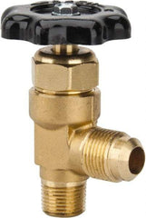 Parker - Flare x MNPTF End Connection Brass Truck Valve - 3.07" OAL, 1/2 x 3/8" Pipe - Industrial Tool & Supply
