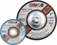 Camel Grinding Wheels - 24 Grit, 7" Wheel Diam, 1/4" Wheel Thickness, Type 27 Depressed Center Wheel - Coarse Grade, Aluminum Oxide, Resinoid Bond, 8,600 Max RPM - Industrial Tool & Supply