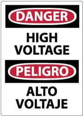NMC - Accident Prevention Label, Header: DANGER - Legend: Danger - High Voltage, English & Spanish, Black, Red & White, 3" Long x 5" High, Sign Muscle Finish - Industrial Tool & Supply