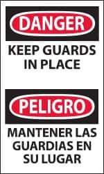 NMC - Accident Prevention Label, Header: DANGER - Legend: Danger - Keep Guards in Place, English & Spanish, Black, Red & White, 3" Long x 5" High, Sign Muscle Finish - Industrial Tool & Supply