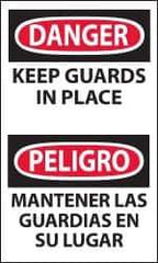 NMC - Accident Prevention Label, Header: DANGER - Legend: Danger - Keep Guards in Place, English & Spanish, Black, Red & White, 3" Long x 5" High, Sign Muscle Finish - Industrial Tool & Supply