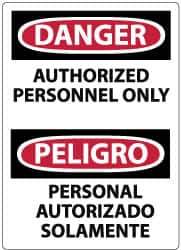 NMC - Security & Admittance Label, Header: DANGER - Legend: Danger - Authorized Personnel Only, English & Spanish, Black, Red & White, 3" Long x 5" High, Sign Muscle Finish - Industrial Tool & Supply