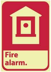 NMC - Fire Alarm, Pressure Sensitive Vinyl Fire Sign - 7" Wide x 10" High, Glow-in-the-Dark - Industrial Tool & Supply