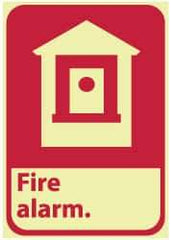 NMC - Fire Alarm, Plastic Fire Sign - 7" Wide x 10" High, Glow-in-the-Dark - Industrial Tool & Supply