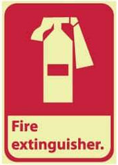 NMC - Fire Extinguisher, Pressure Sensitive Vinyl Fire Sign - 7" Wide x 10" High, Glow-in-the-Dark - Industrial Tool & Supply