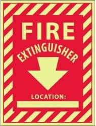 NMC - Fire Extinguisher Location: ____, Pressure Sensitive Vinyl Fire Sign - 9" Wide x 12" High, Glow-in-the-Dark - Industrial Tool & Supply
