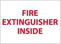 NMC - Fire Extinguisher Inside, Pressure Sensitive Vinyl Fire Sign - 9" Wide x 6" High, Glow-in-the-Dark - Industrial Tool & Supply