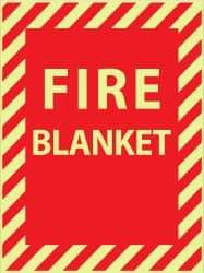 NMC - Fire Blanket, Pressure Sensitive Vinyl Fire Sign - 9" Wide x 12" High, Glow-in-the-Dark - Industrial Tool & Supply