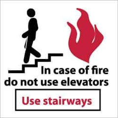 NMC - In Case of Fire - Do Not Use Elevators - Use Stairways, Plastic Fire Sign - 7" Wide x 7" High, Glow-in-the-Dark - Industrial Tool & Supply