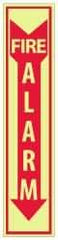 NMC - Fire Alarm, Pressure Sensitive Vinyl Fire Sign - 4" Wide x 18" High, Glow-in-the-Dark - Industrial Tool & Supply