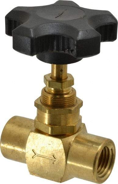 Specialty Mfr - 1/4" Pipe, Inline Needle Valve - FNPT x FNPT Ends, Brass Valve, 500 Max psi - Industrial Tool & Supply