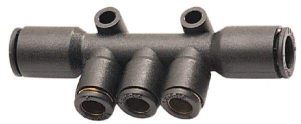 Legris - 8 x 4mm Outside Diam, Nylon Push-to-Connect Multiple Tee with Mounting Holes - 290 Max psi, Black - Industrial Tool & Supply