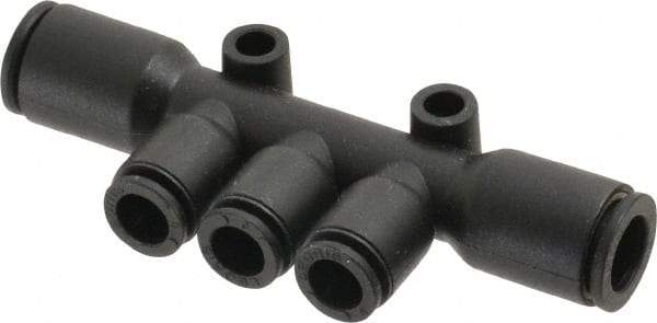 Legris - 8 x 6mm Outside Diam, Nylon Push-to-Connect Multiple Tee with Mounting Holes - 290 Max psi, Black - Industrial Tool & Supply