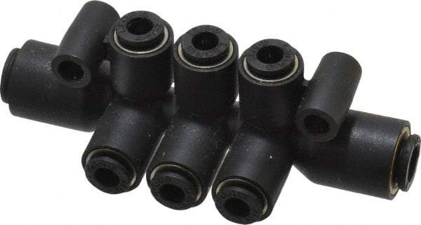Legris - 6 x 4mm Outside Diam, Nylon Push-to-Connect Double Multiple Tee with Mounting Holes - 290 Max psi, Black - Industrial Tool & Supply
