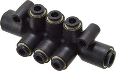 Legris - 1/4 x 5-32" Outside Diam, Nylon Push-to-Connect Tube Double Multiple Tee with Mounting Holes - 290 Max psi, Black - Industrial Tool & Supply