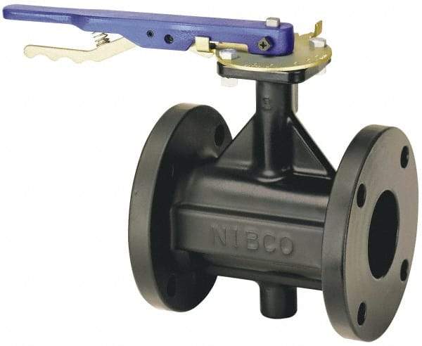 NIBCO - 3" Pipe, Flanged Butterfly Valve - Gear Handle, Cast Iron Body, Polyamide Seat, 200 WOG, Buna-N Coated Ductile Iron Disc, Stainless Steel Stem - Industrial Tool & Supply