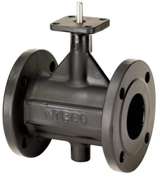 NIBCO - 10" Pipe, Flanged Butterfly Valve - Bare Stem Handle, Ductile Iron Body, Polyamide Seat, 285 WOG, EPDM Coated Ductile Iron Disc, Stainless Steel Stem - Industrial Tool & Supply