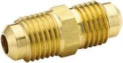Parker - 3/8" Tube OD, 45° Brass Flared Tube Union - 5/8-18 UNF, Flare x Flare Ends - Industrial Tool & Supply