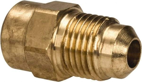 Parker - 5/16" Tube OD, 45° Brass Flared Tube Female Connector - 1/8-27 NPTF, Flare x FNPTF Ends - Industrial Tool & Supply
