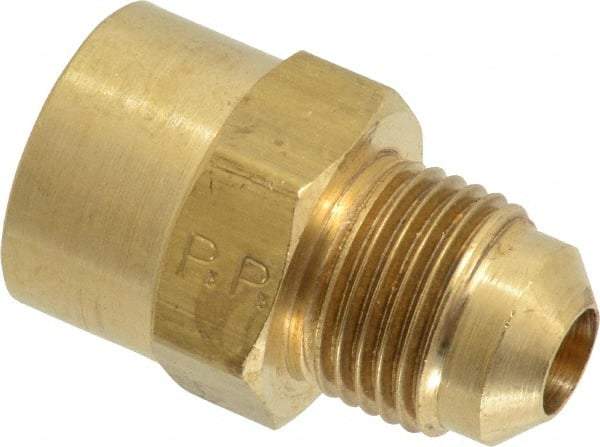 Parker - 3/8" Tube OD, 45° Brass Flared Tube Female Connector - 3/8-18 NPTF, Flare x FNPTF Ends - Industrial Tool & Supply