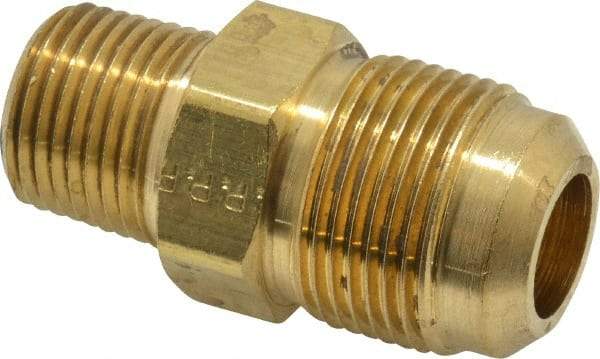 Parker - 3/4" Tube OD, 45° Brass Flared Tube Male Connector - 1/2-14 NPTF, Flare x MNPTF Ends - Industrial Tool & Supply