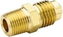 Parker - 7/8" Tube OD, 45° Brass Flared Tube Male Connector - 3/4-14 NPTF, Flare x MNPTF Ends - Industrial Tool & Supply