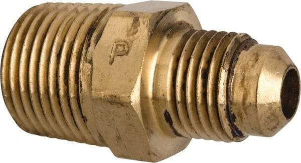 Parker - 5/16" Tube OD, 45° Brass Flared Tube Male Connector - 3/8-18 NPTF, Flare x MNPTF Ends - Industrial Tool & Supply