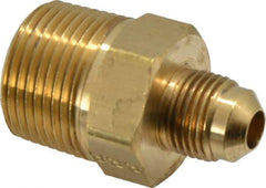 Parker - 3/8" Tube OD, 45° Brass Flared Tube Male Connector - 3/4-14 NPTF, Flare x MNPTF Ends - Industrial Tool & Supply