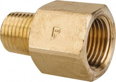 Parker - 3/8" Tube OD, 45° Brass Flared Tube Female Flare To Male Pipe - 1/4-18 NPTF, Flare x MNPTF Ends - Industrial Tool & Supply