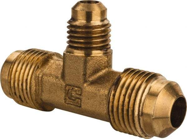 Parker - 3/8 x 3/8 x 1/4" Tube OD, 45° Brass Flared Tube Union Tee - Flare x Flare x Flare Ends - Industrial Tool & Supply