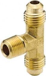 Parker - 1/8" Tube OD, 45° Brass Flared Tube Male Branch Tee - 1/8-27 NPTF, Flare x MNPTF Ends - Industrial Tool & Supply