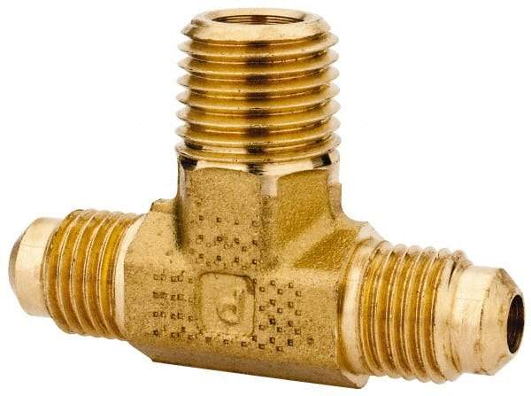 Parker - 1/4" Tube OD, 45° Brass Flared Tube Male Branch Tee - 1/4-18 NPTF, Flare x MNPTF Ends - Industrial Tool & Supply