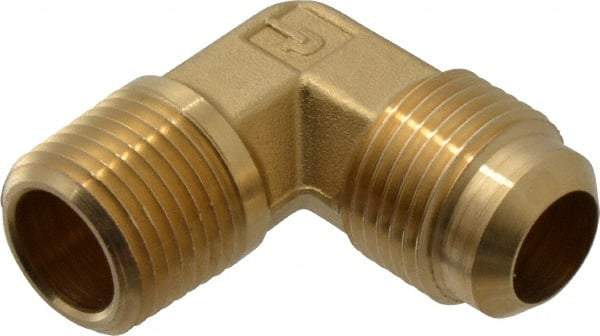 Parker - 5/8" Tube OD, 45° Brass Flared Tube Male Elbow - 1/2-14 NPTF, Flare x MNPTF Ends - Industrial Tool & Supply