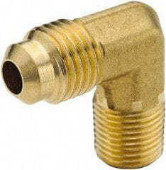 Parker - 3/8" Tube OD, 45° Brass Flared Tube Male Elbow - 3/4-14 NPTF, Flare x MNPTF Ends - Industrial Tool & Supply