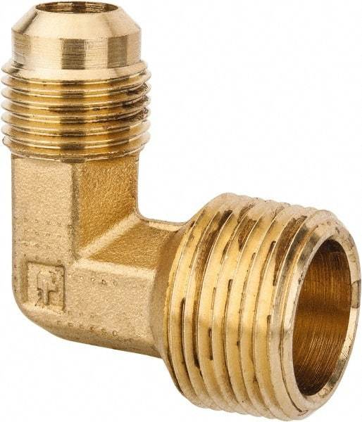 Parker - 1/2" Tube OD, 45° Brass Flared Tube Male Elbow - 3/4-14 NPTF, Flare x MNPTF Ends - Industrial Tool & Supply