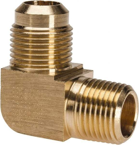 Parker - 5/8" Tube OD, 45° Brass Flared Tube Extended Male Elbow - 1/2-14 NPTF, Flare x MNPTF Ends - Industrial Tool & Supply
